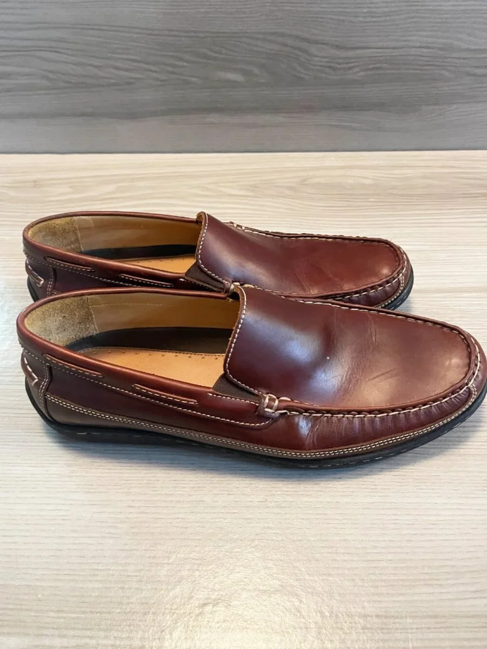 Johnston & Murphy Sheepskin Leather Loafers Men's 11M Brown Slip On Moc Toe